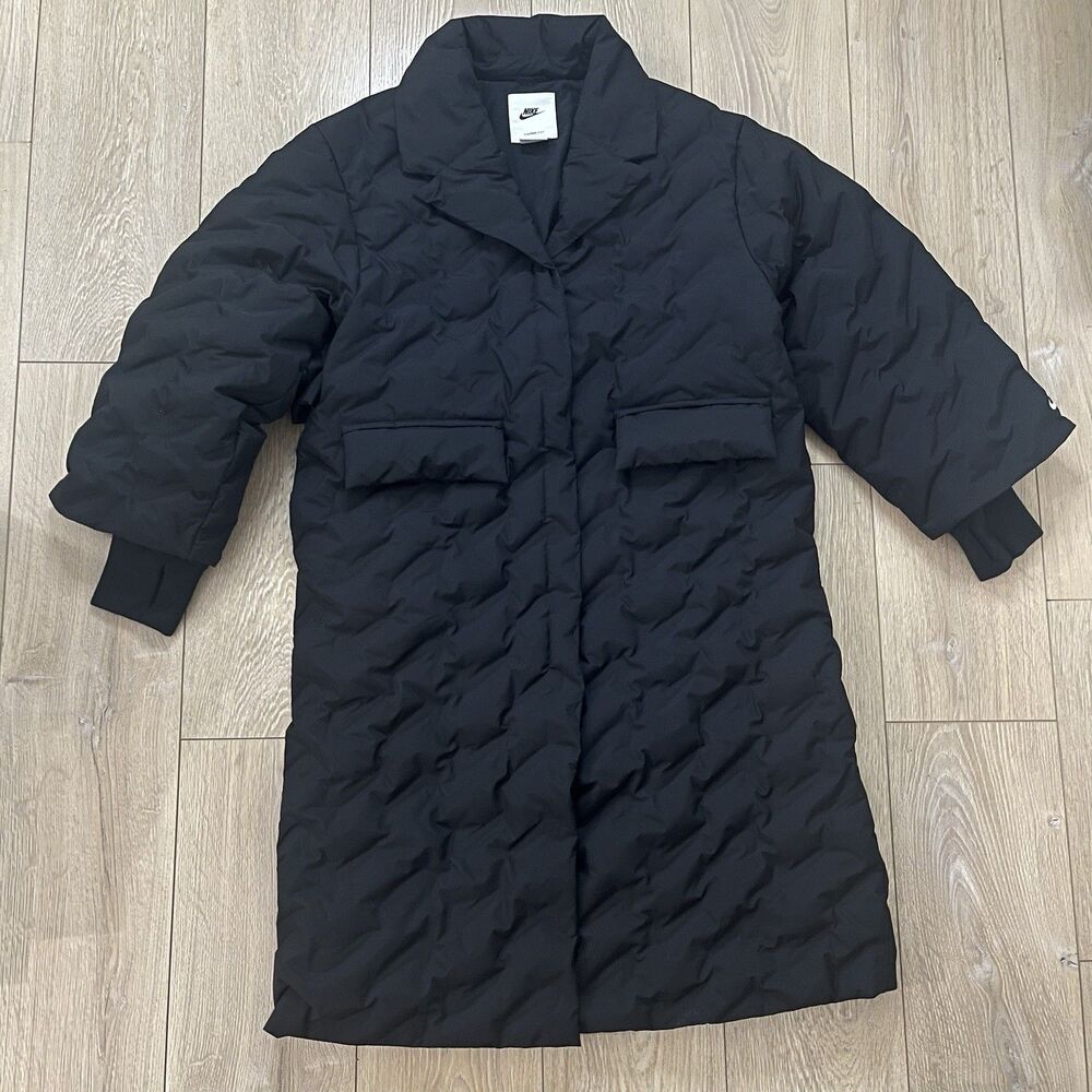 Nike Therma-Fit Down Oversized Trench Coat Black $400 Women Size S